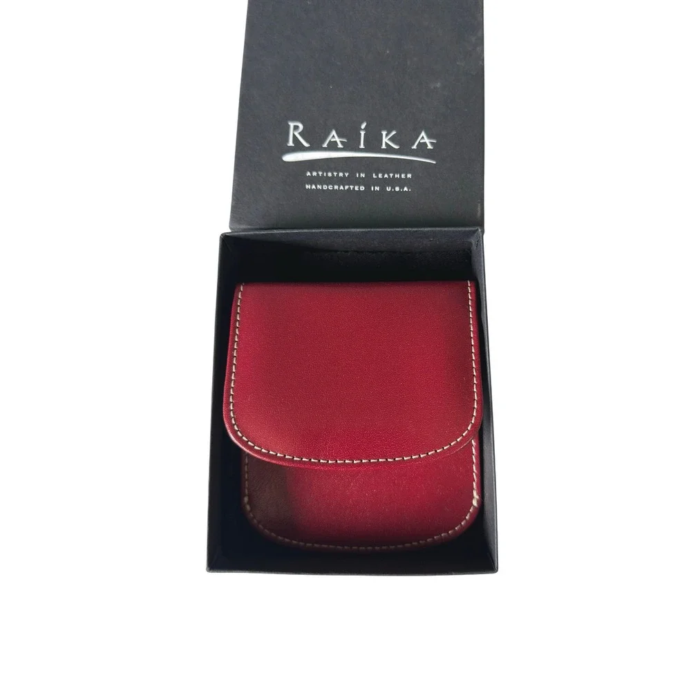 Raika Neiman Marcus Red Leather Card Case Coin Purse Handcrafted KC